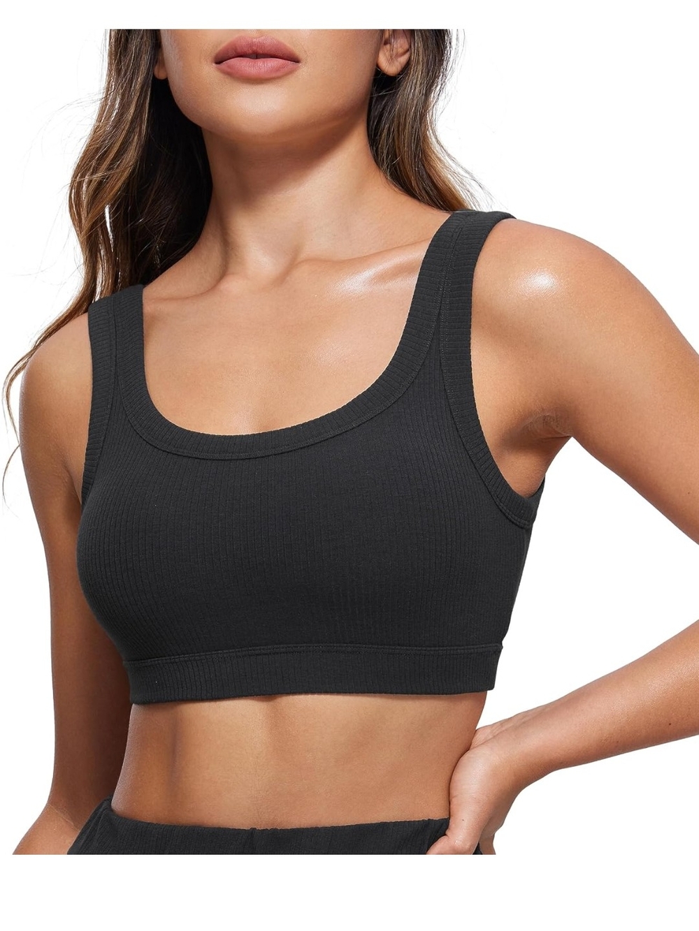 MTA Sport Ribbed Scoop Neck Crop Bralette Sports Bra Black Athletic Exercise 3x